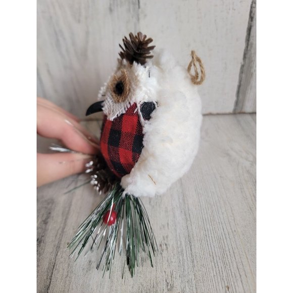 White owl plaid Pinecone winter ornament Xmas - Picture 4 of 7